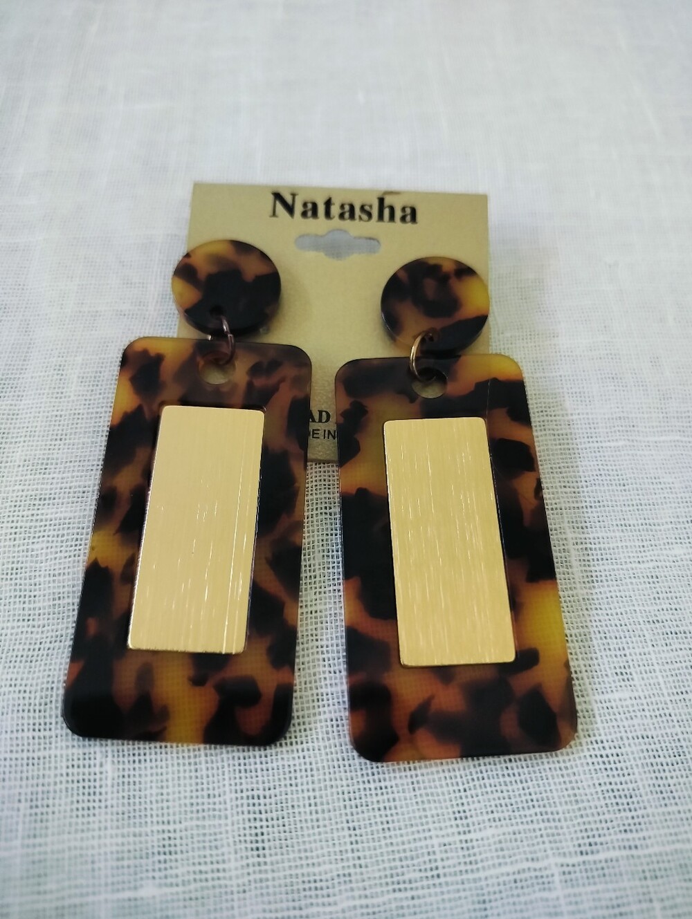 Natasha Modernist Tortoiseshell & Gold Block Dangle Earrings NWT